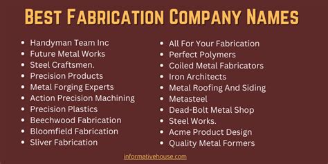 metal fabrication names|metal fabrication business name ideas.